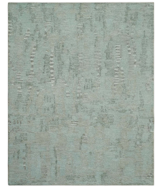 8x10 Modern Abstract Teal, Olive and Ivory Hand Tufted wool area rug