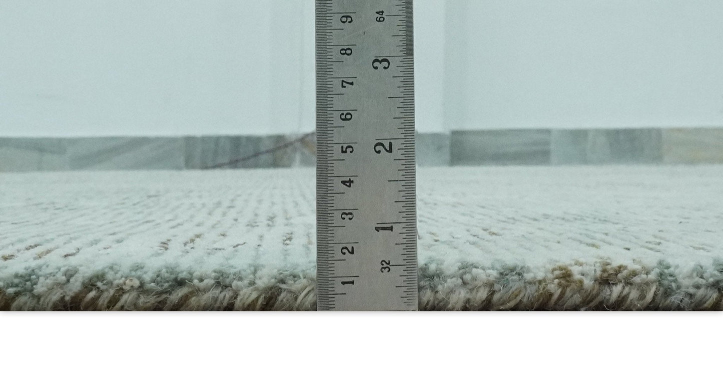 8x10 Modern Abstract Teal, Olive and Ivory Hand Tufted wool area rug