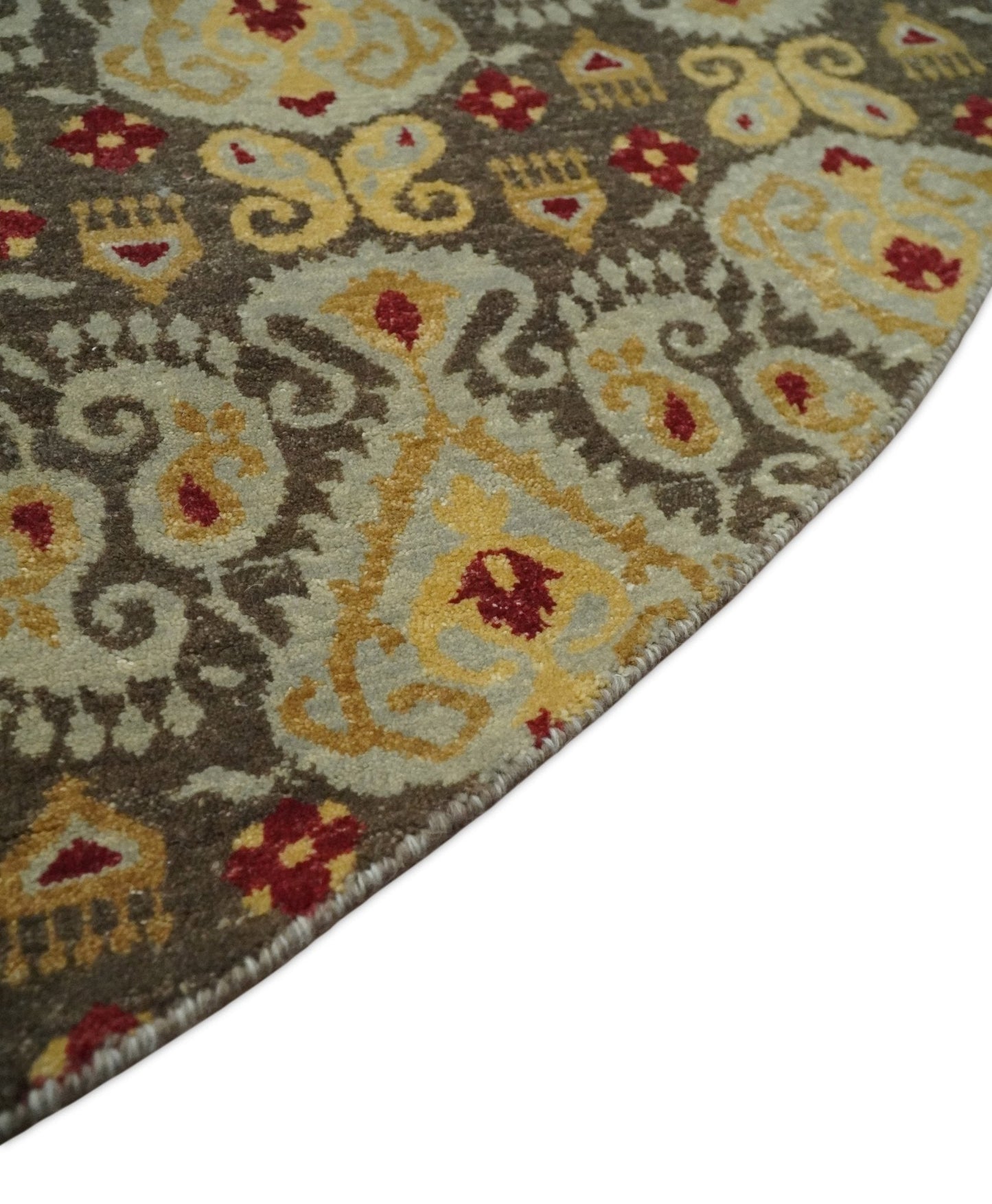8x8 Round Fine Hand Knotted Brown and Beige Traditional Vintage Persian Style Antique Wool Rug | AGR48