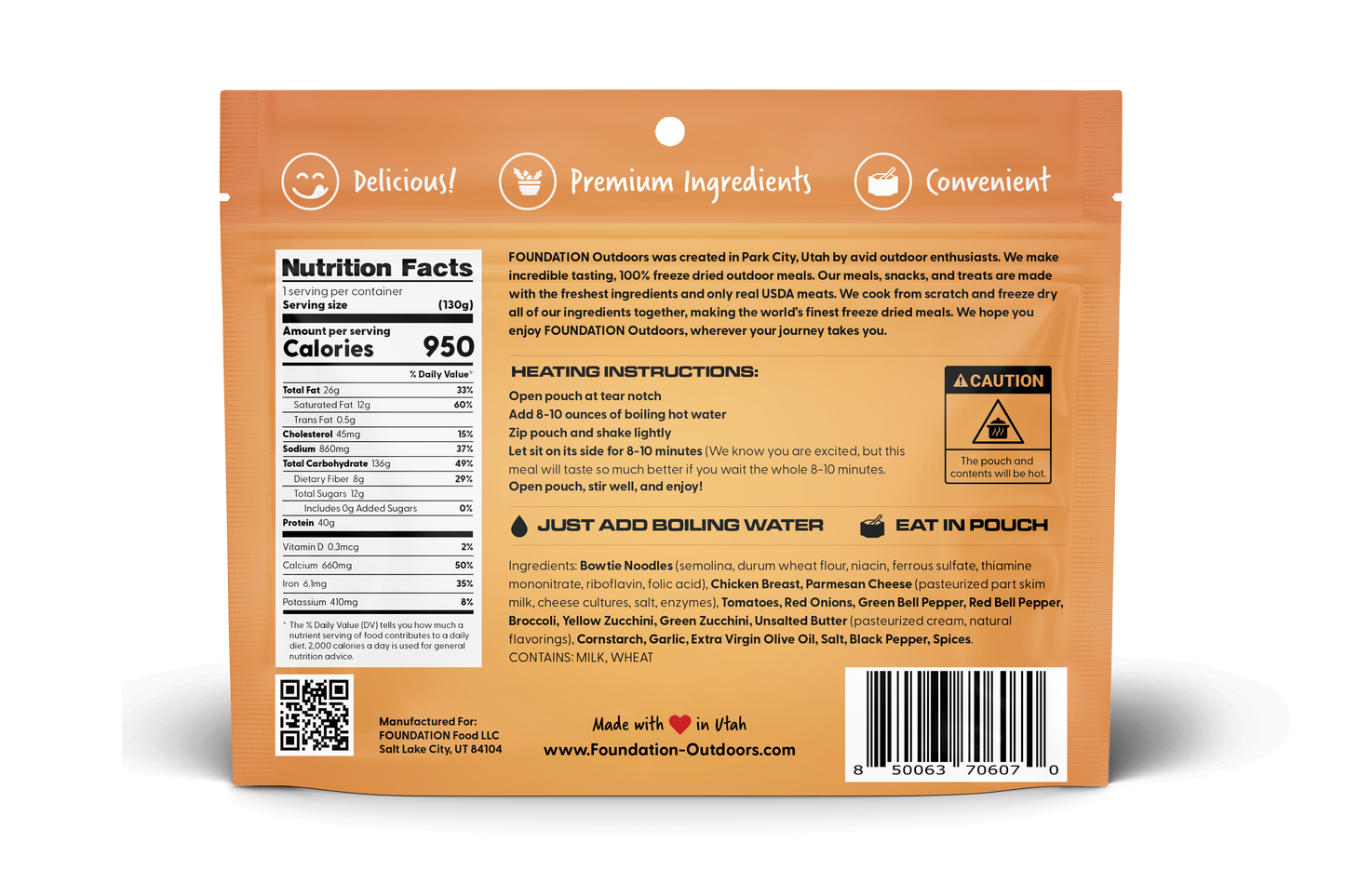 FOUNDATION Outdoors Chicken Pasta Primavera Meal