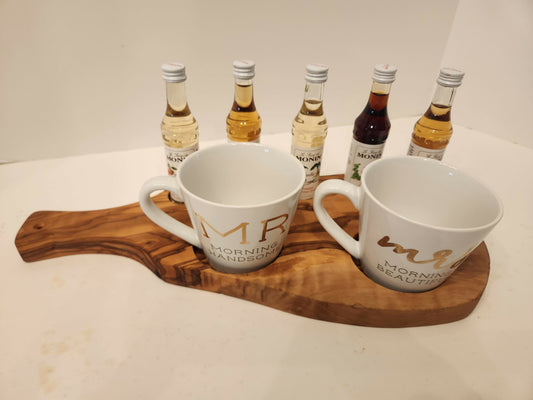 Char-Shooterie board and Mr & Mrs Coffee mugs