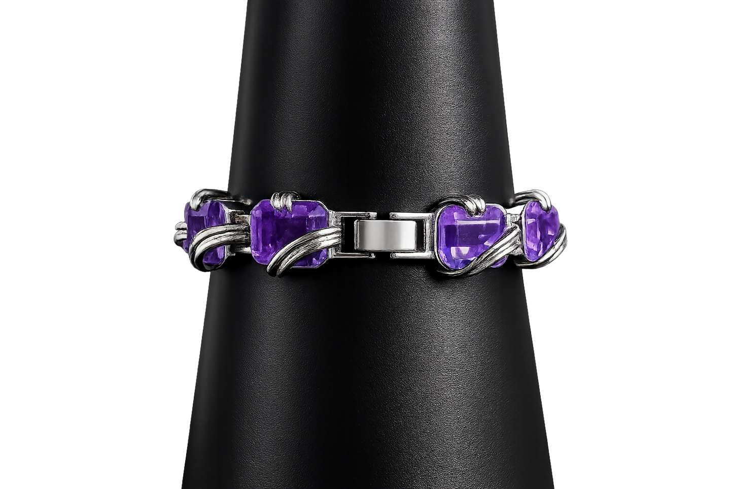 Vintage Nolan Miller Purple Crystal Bracelet Silver Tone Glamour Statement Jewelry