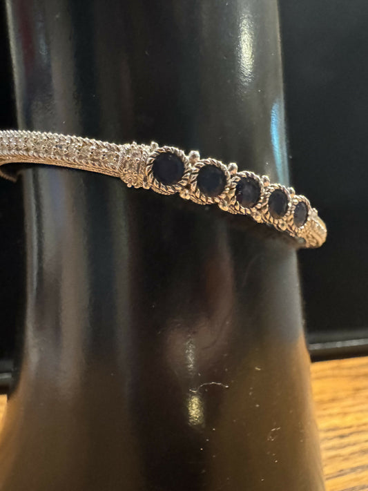Judith Ripka Sapphire & CZ Sterling Silver Cable Hung Cuff Bracelet (6.25”)