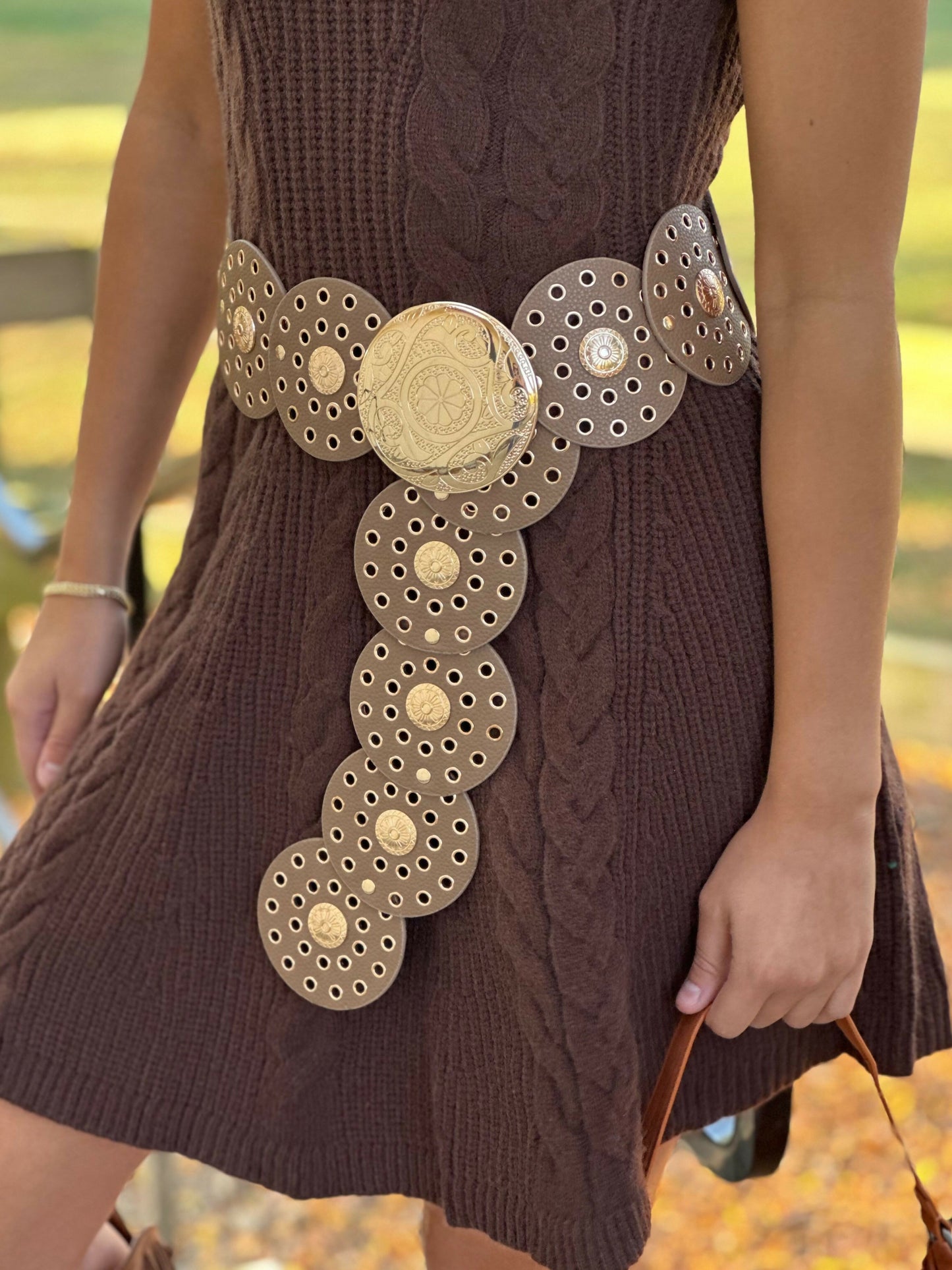 Brown Western Faux Leather Disc Belt