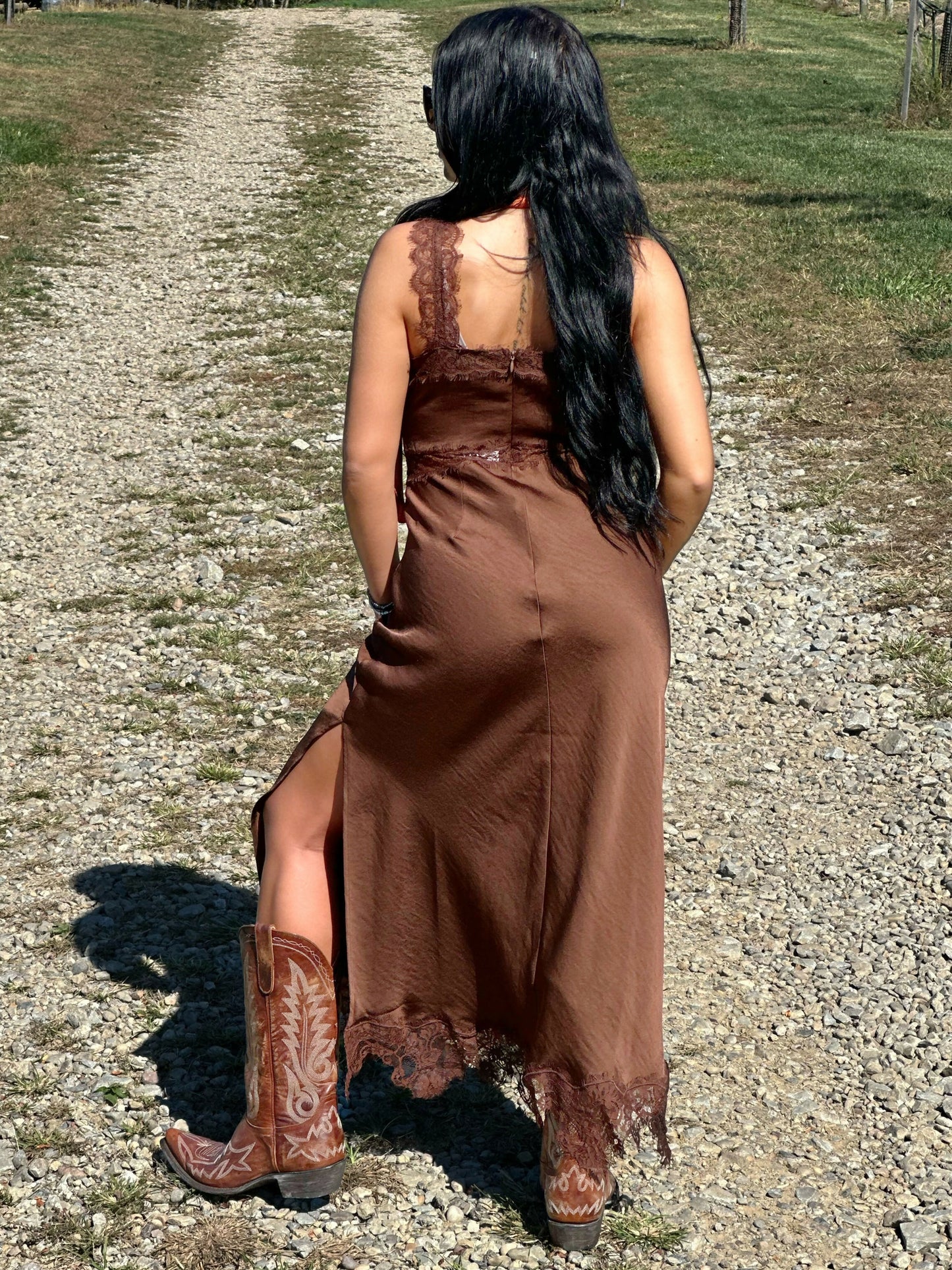 Isabella Satin Side Slit Maxi Dress