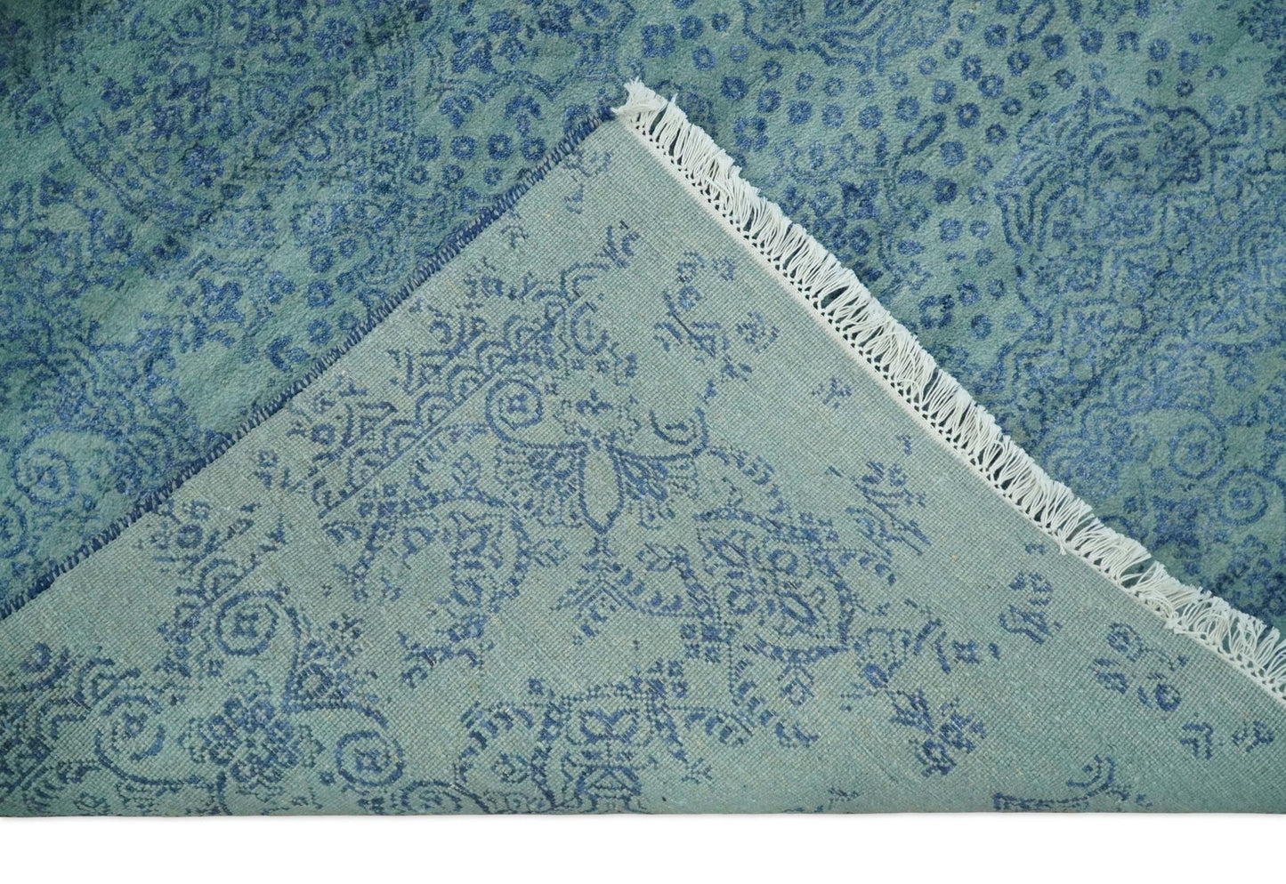 9x12 Fine Hand Knotted Blue and Teal Traditional Vintage Persian Style Antique Wool Rug | AGR33