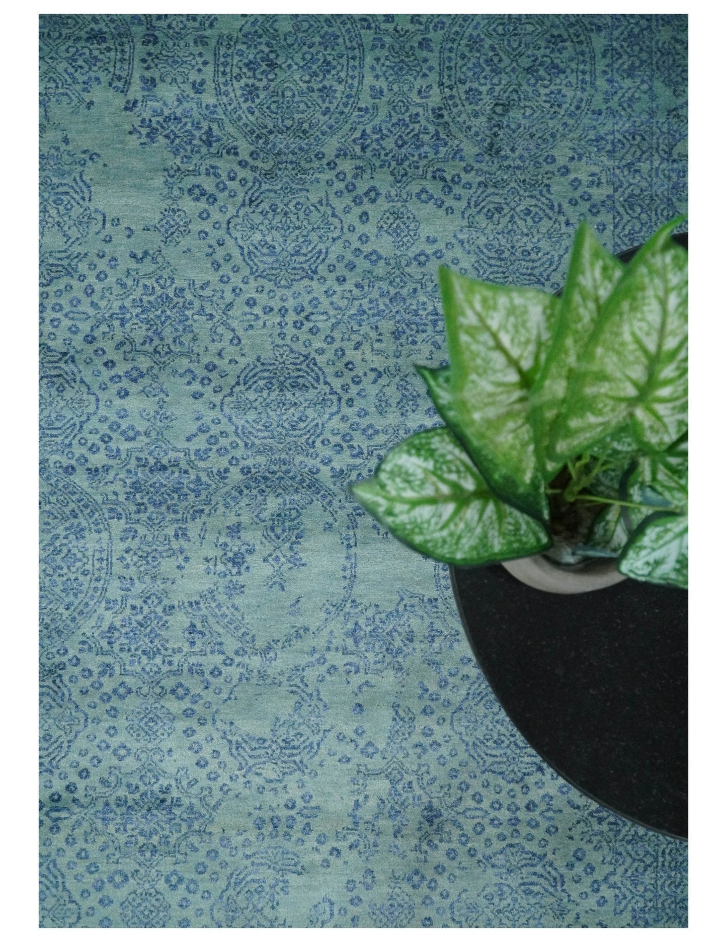 9x12 Fine Hand Knotted Blue and Teal Traditional Vintage Persian Style Antique Wool Rug | AGR33