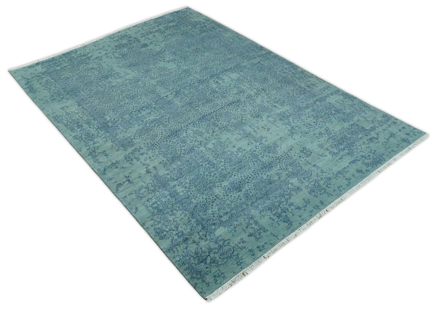 9x12 Fine Hand Knotted Blue and Teal Traditional Vintage Persian Style Antique Wool Rug | AGR33