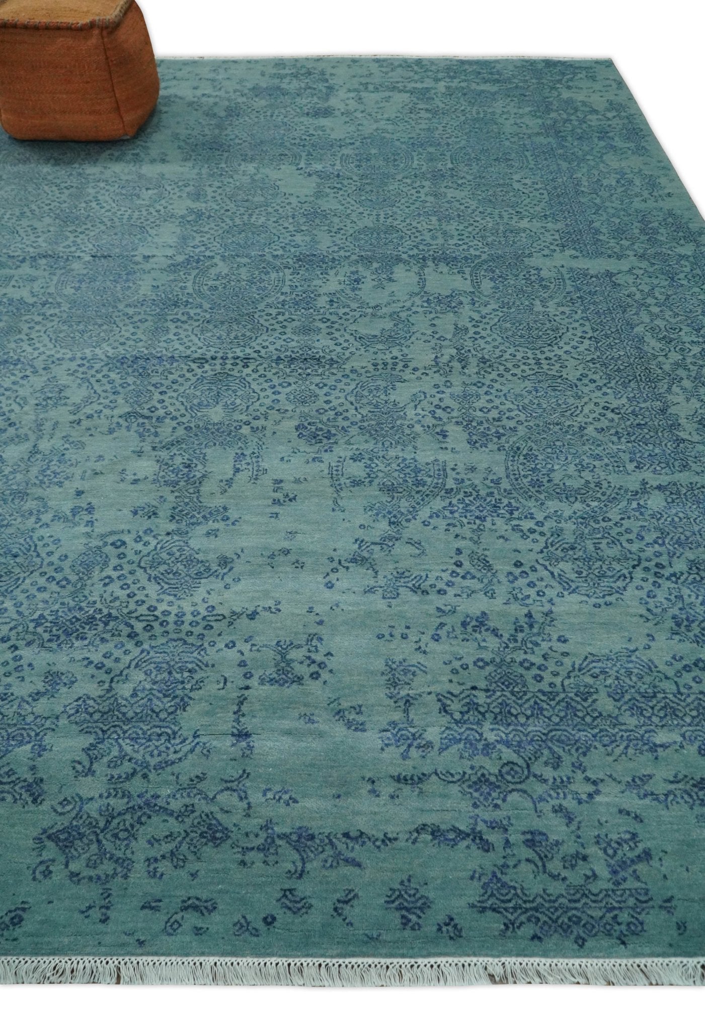 9x12 Fine Hand Knotted Blue and Teal Traditional Vintage Persian Style Antique Wool Rug | AGR33