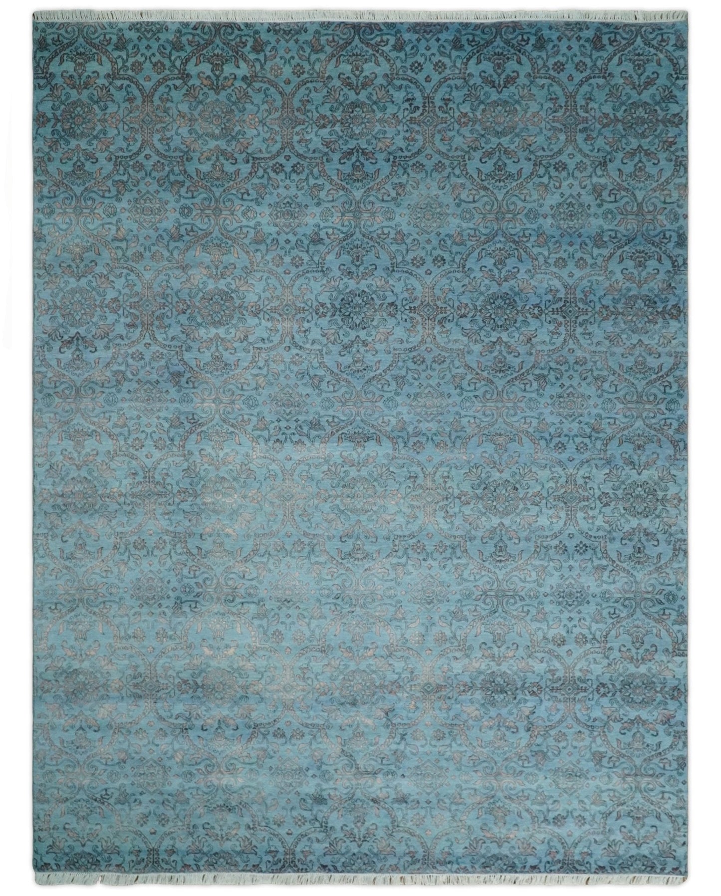 9x12 Fine Hand Knotted Blue and Brown Traditional Vintage Persian Wool and Silk Area Rug | AGR32