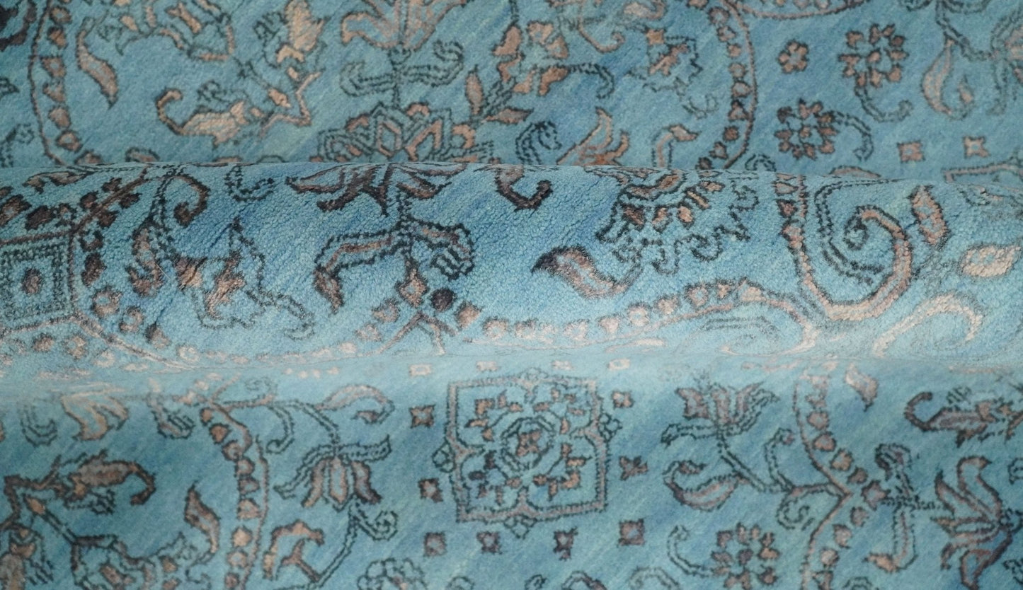 9x12 Fine Hand Knotted Blue and Brown Traditional Vintage Persian Wool and Silk Area Rug | AGR32