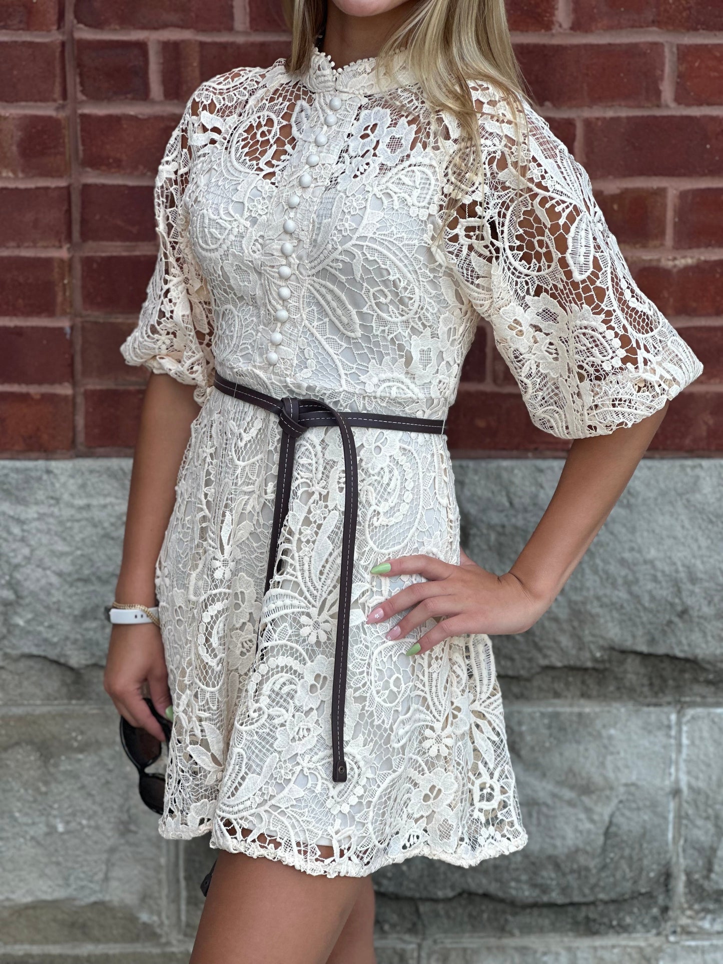 Lace Mock Neck Mini Dress