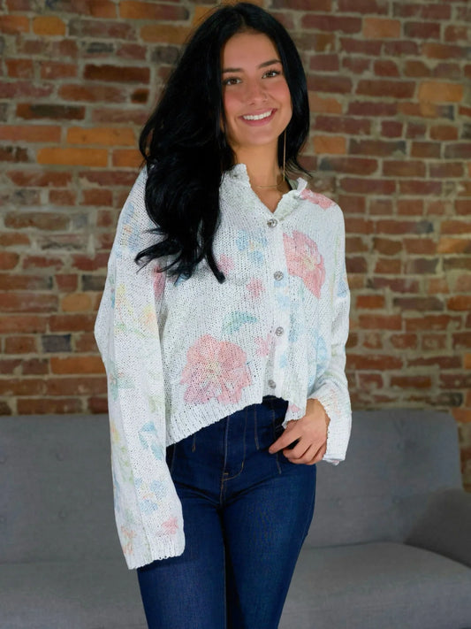 Can’t-Take-It-Off Button Down Floral Cardigan Sweater