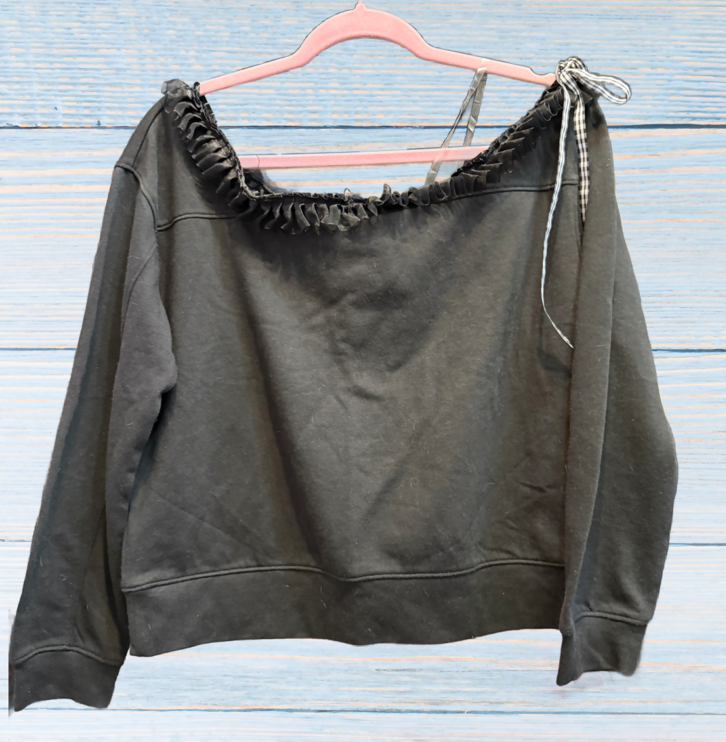Off The Shoulder Ruffle Black Sweatshirt Small