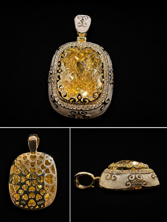 Lauren G Adams 18K Gold Plate Enamel Statement Enhancer Pendant 2”