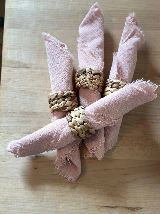 Pink Napkins with wicker rings