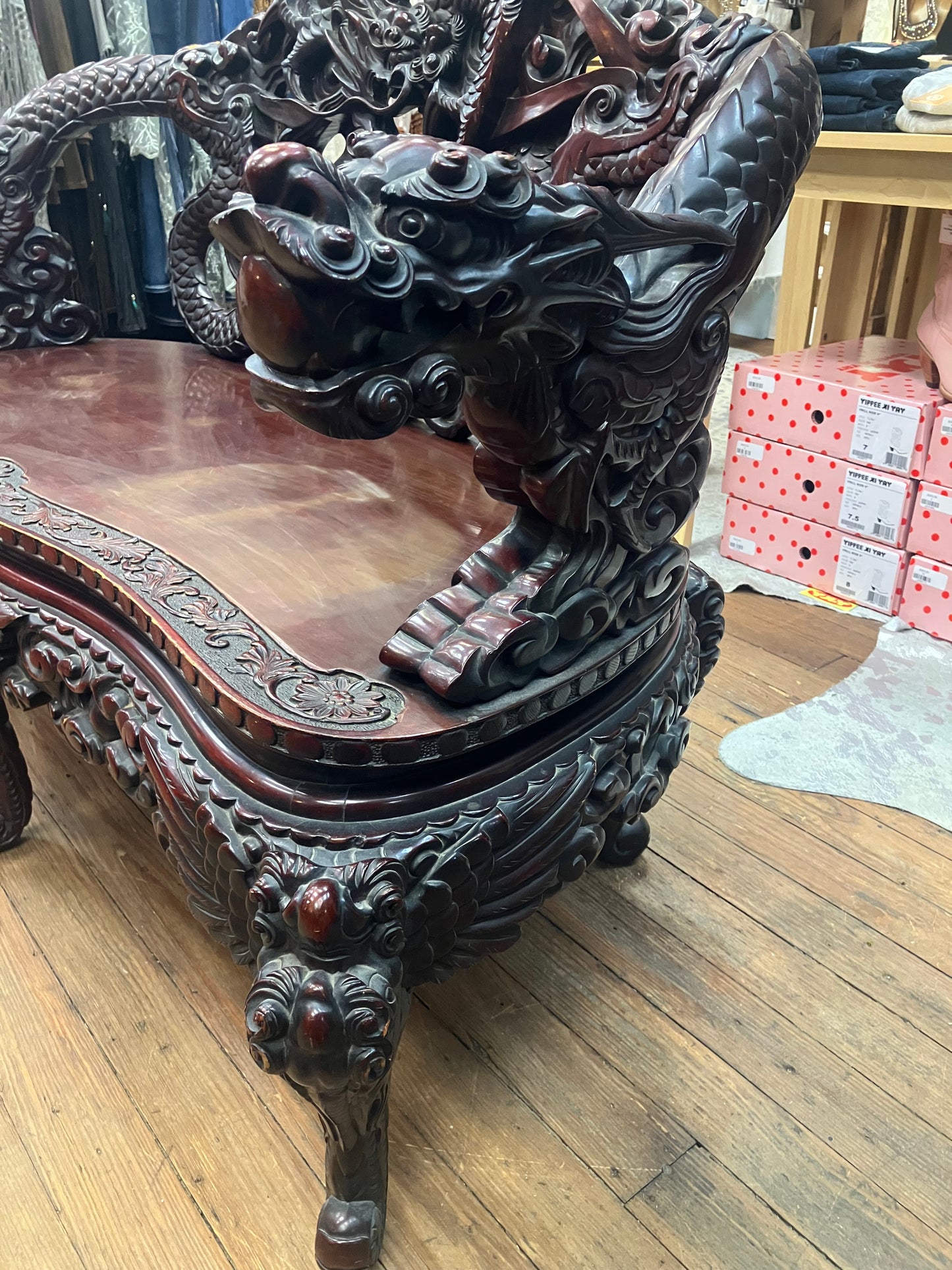 Meiji Era Hand Carved Dragon Settee