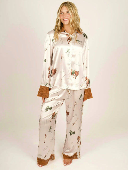Equestrian Satin Button Down Blouse