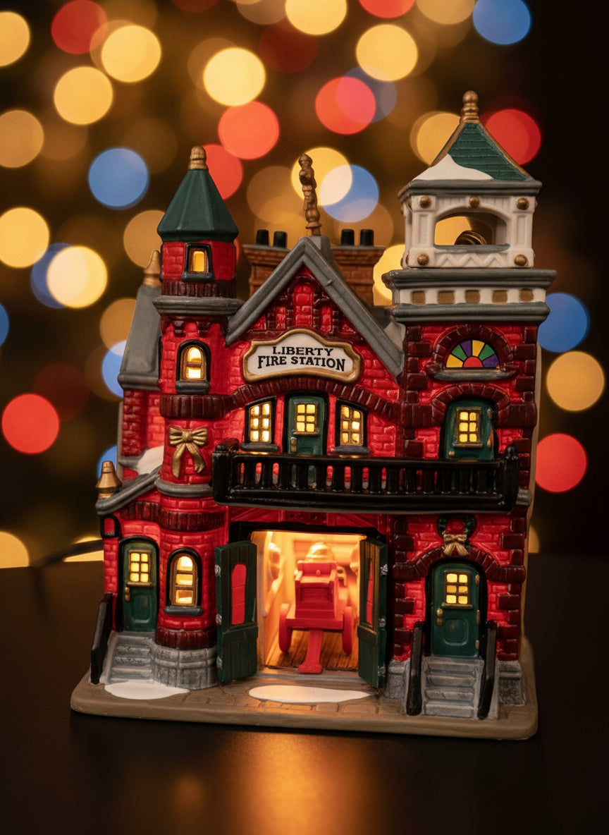 Estella’s Vintage Lemax Coventry Cove Liberty Fire Station Lighted House