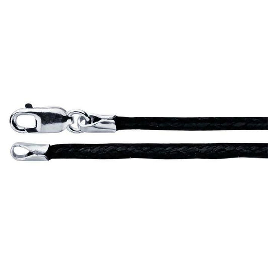 Flat Black Waxed Cotton 1.5mm Cord Necklace with Sterling Silver Clasp