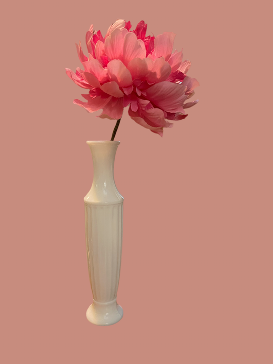 Milk Glass Bud Vase with Pink Flower