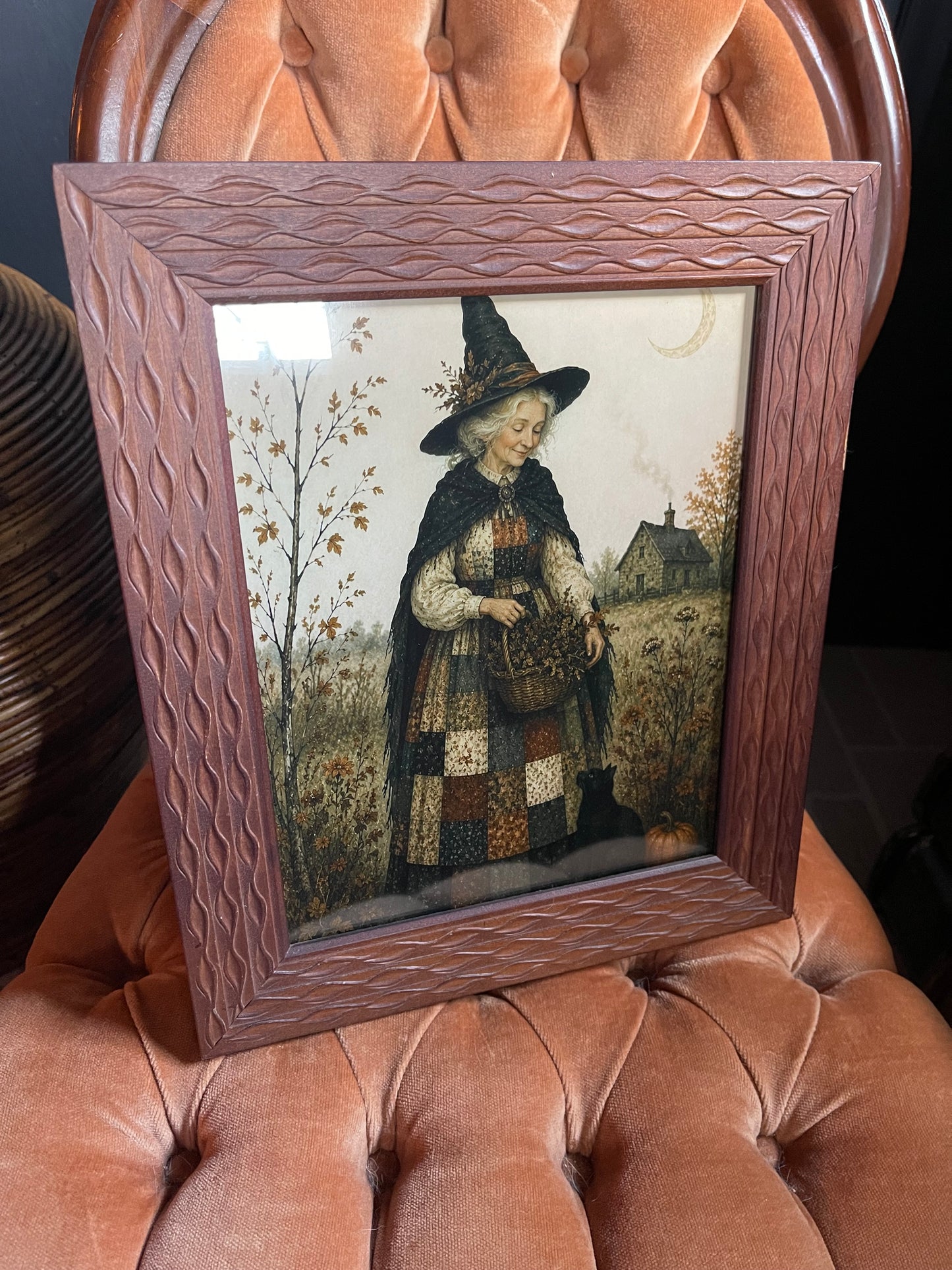 MS. PATCHOULI PEARL Vintage Patchwork Witch Portrait 8×10 Premium Framed Art