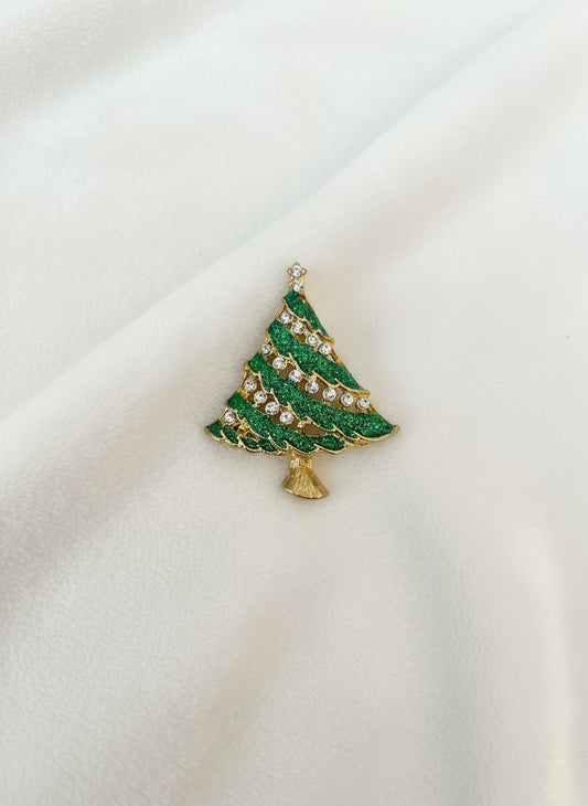 Vintage Green Glitter Tree broach