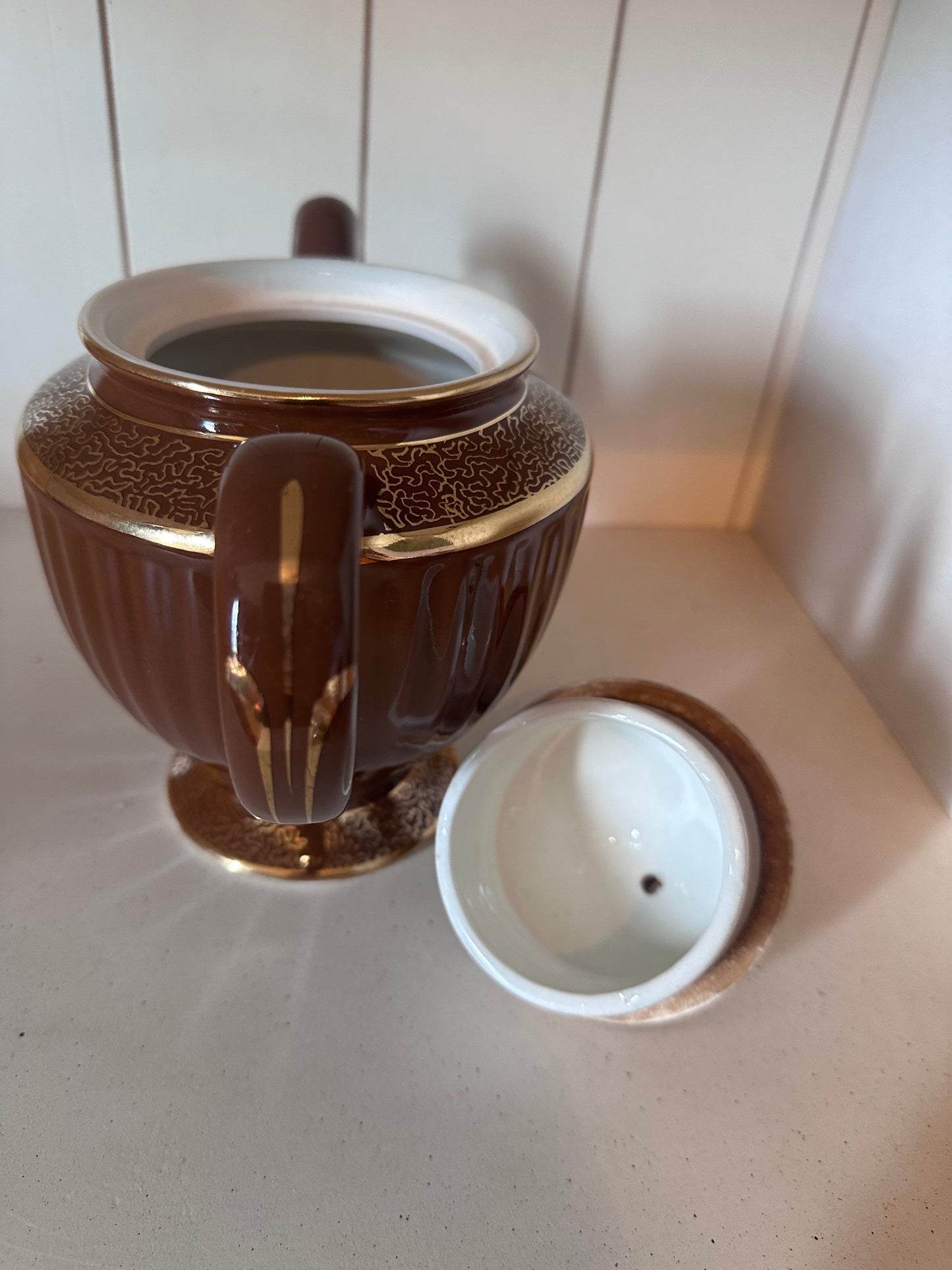 Hall Brown Gold Ceramic Teapot