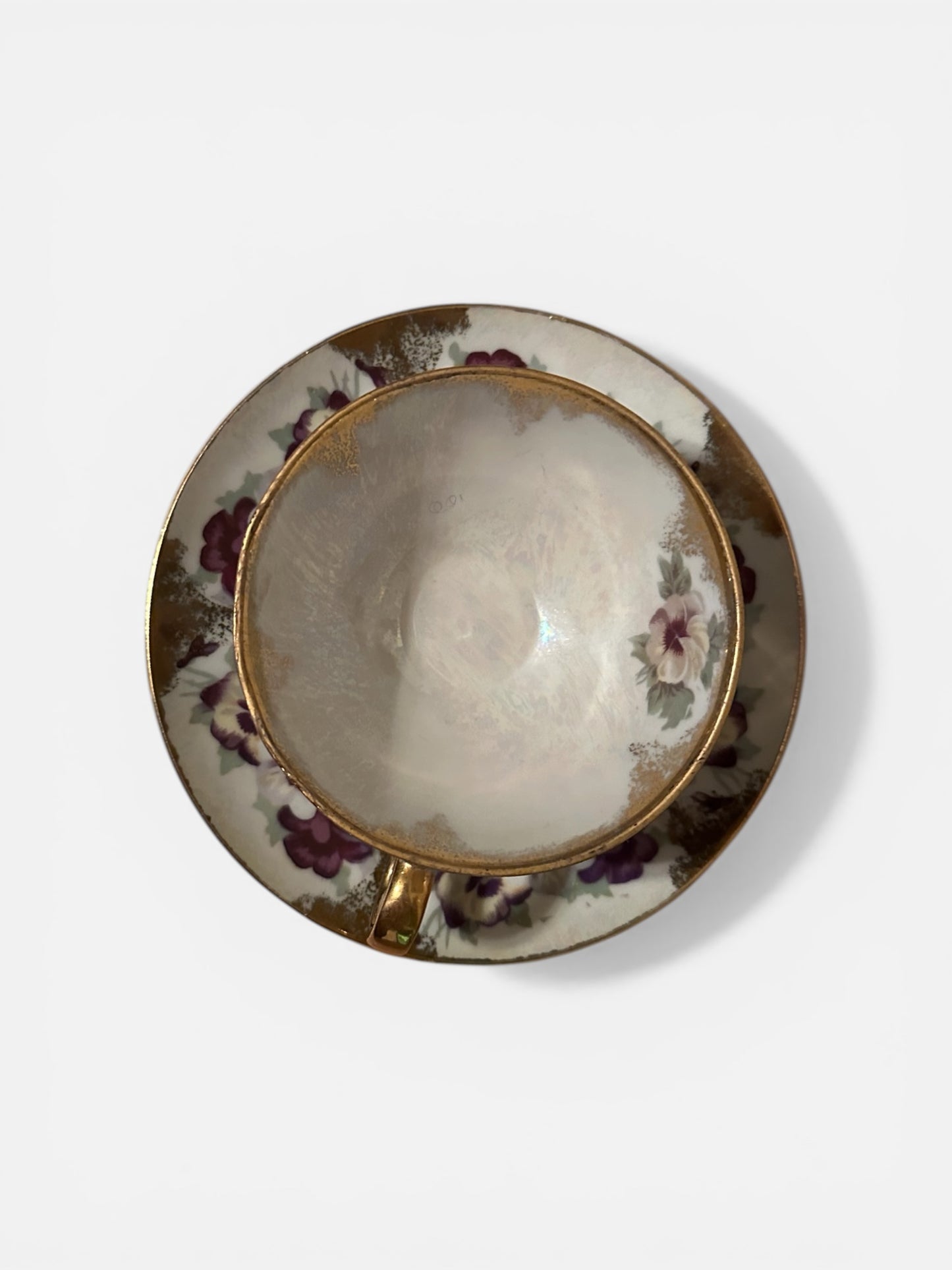 Vintage China Teacup and Saucer Violets Pattern
