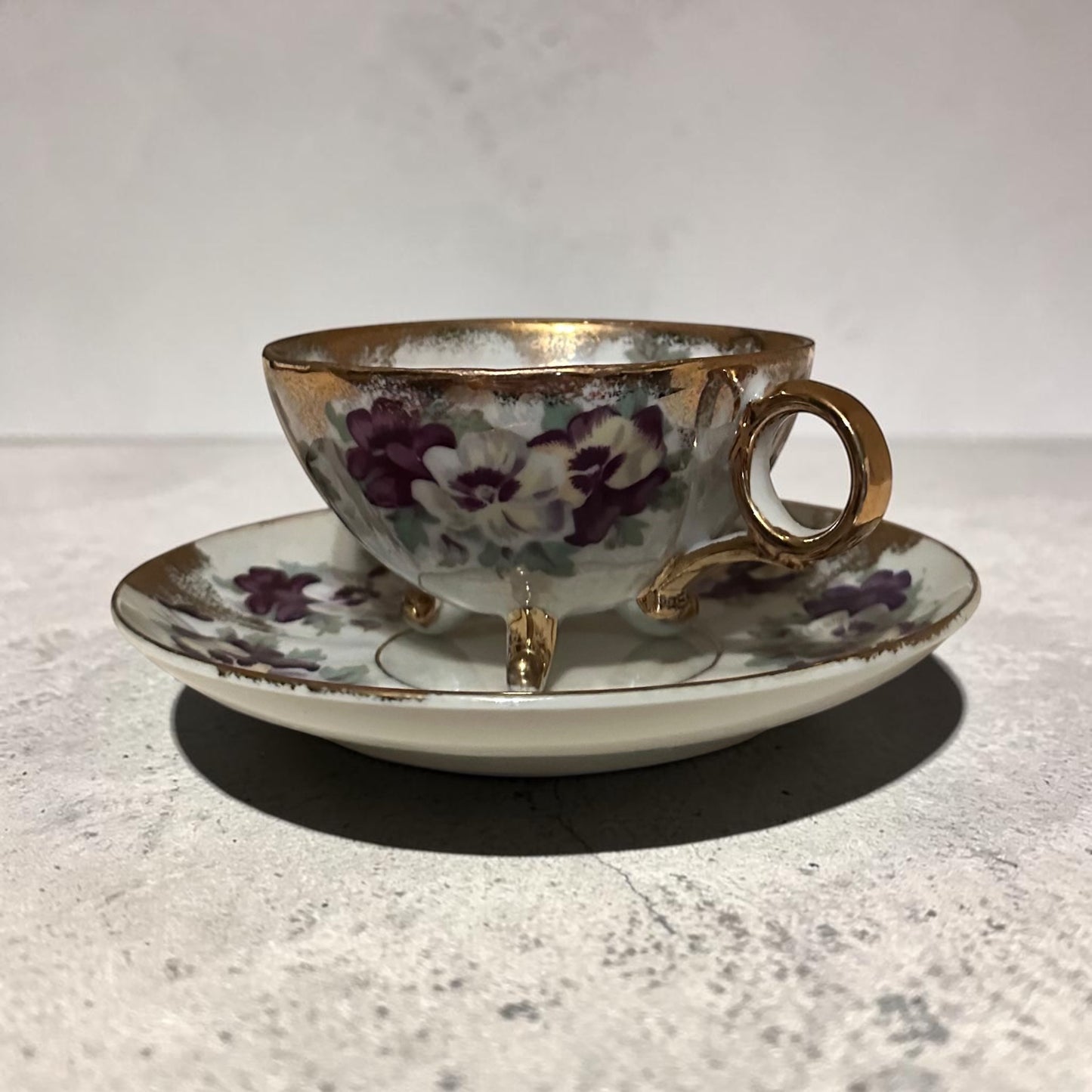 Vintage China Teacup and Saucer Violets Pattern