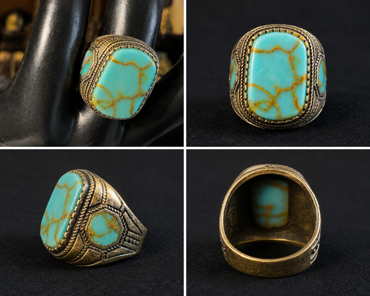 Sterling Silver Turquoise Statement Ring | Large Southwest Style Ring | Bold Artisan Unisex Jewelry Size 9.5
