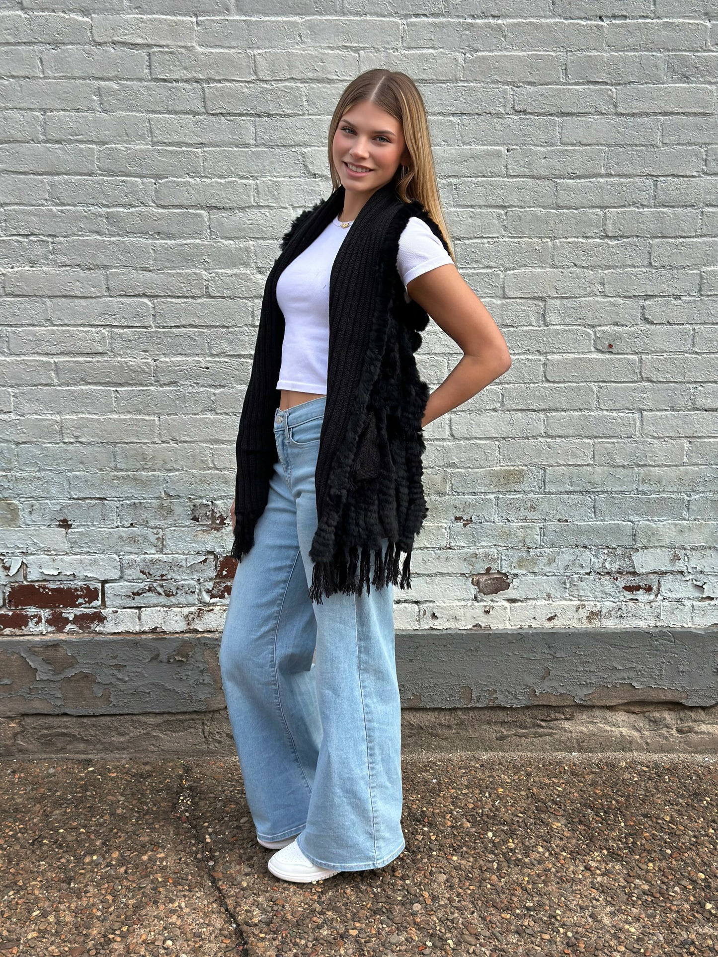 Black Rex Rabbit Pocket Shawl Vest