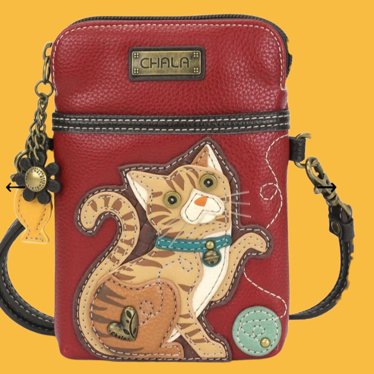 Anytime Crystals Chala Handbags Cellphone Xbody- Orange Tabby Cat
