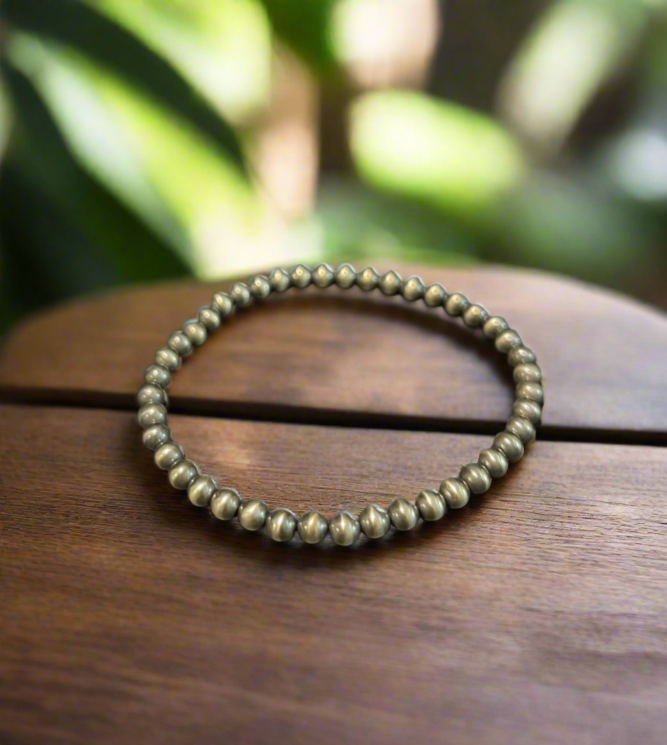 Sterling Silver 4MM Oxidized bead bracelet (D-68287465)