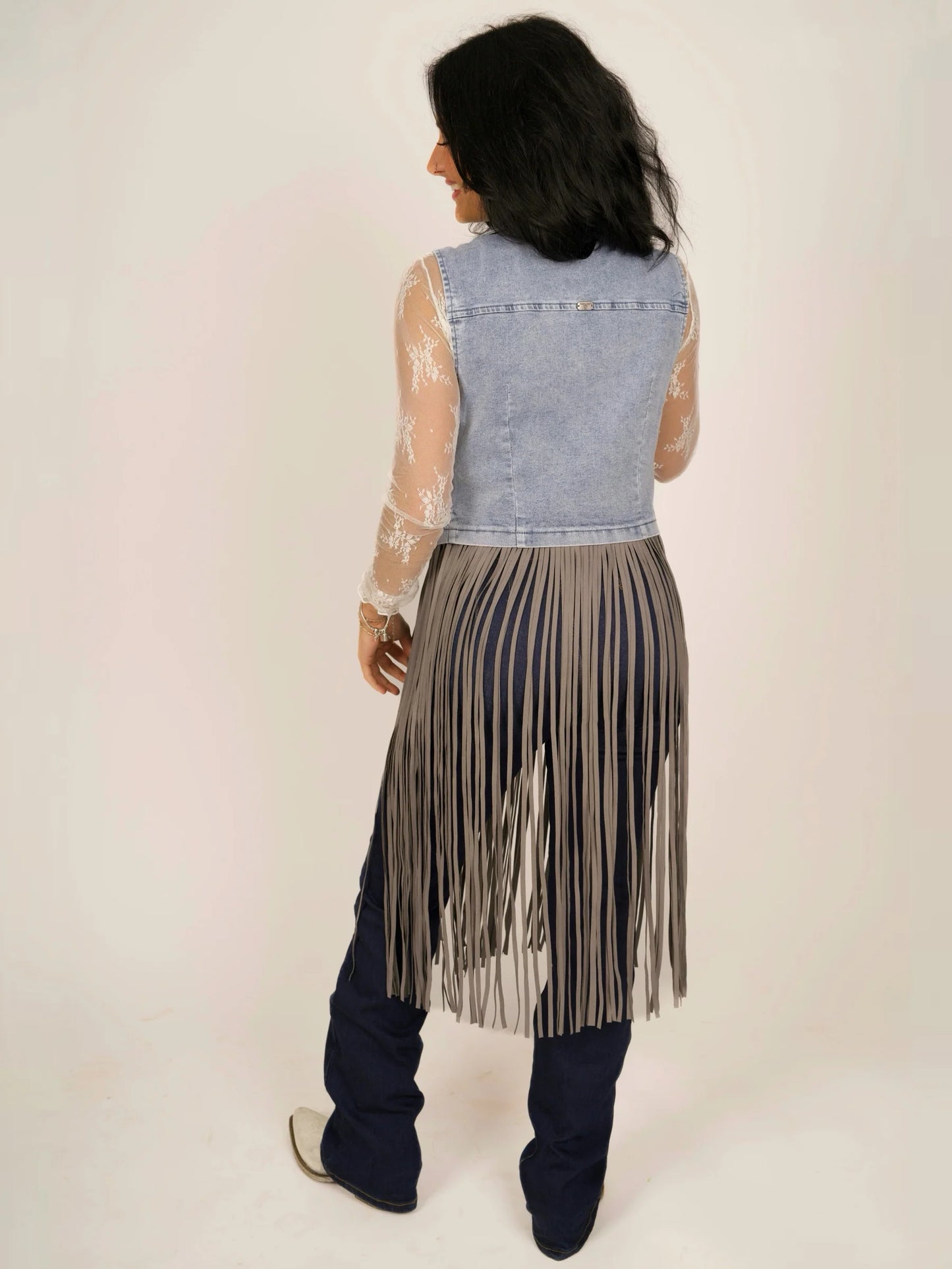 Frontier Flair Denim Fringe Vest