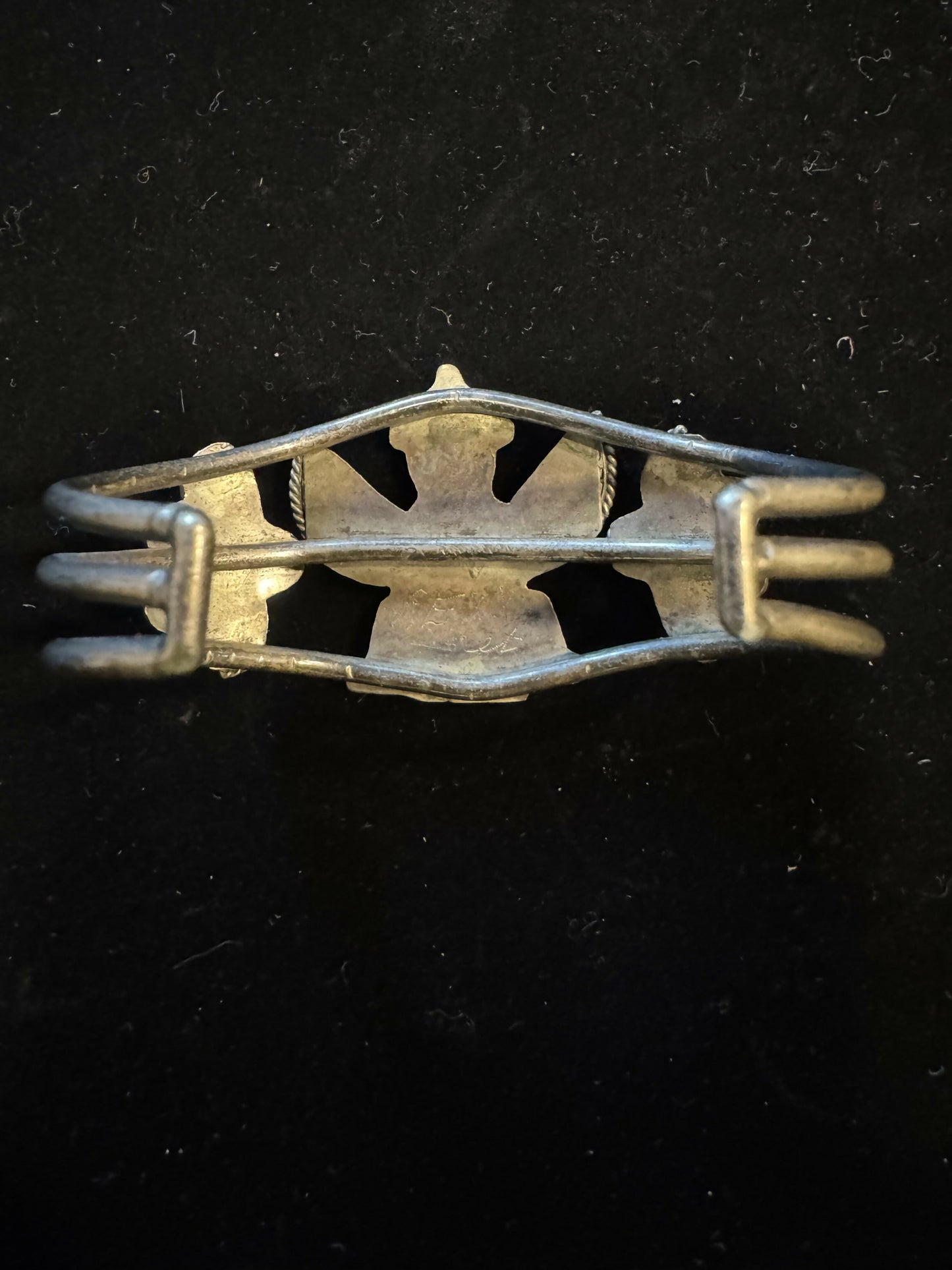 Signed REXX Sterling Silver Thunderbird Inlay Cuff Bracelet Turquoise Coral Shell Southwestern Native American(As Is) (5.75” adjustable)