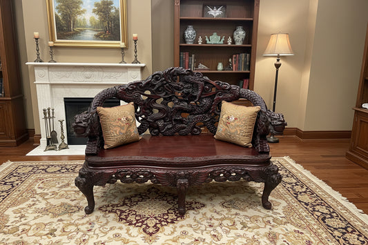 Meiji Era Hand Carved Dragon Settee