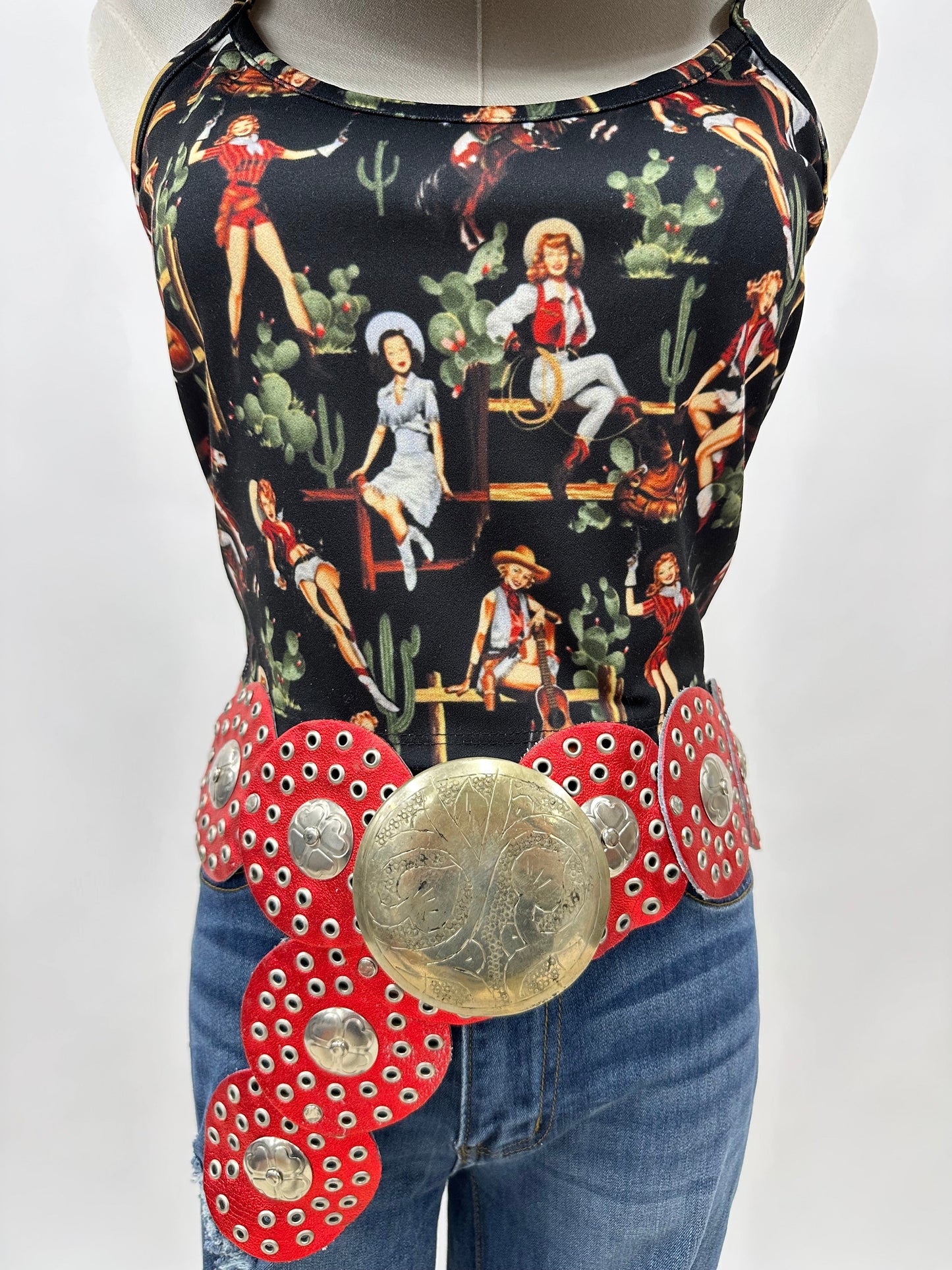 Vintage Western Print Cropped Tank