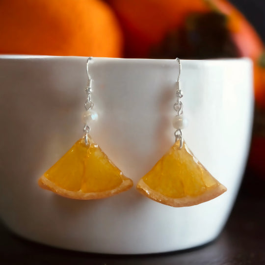 Sliced Orange & Mandarin Earring with Pearl