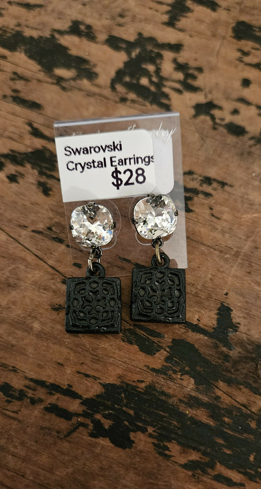 Anytime Crystals Genuine Swarovski Crystal 10mm Clear Hematite Earrings