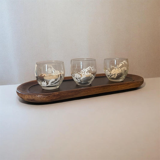 Wooden Tray with 3 Handpainted Candle holders