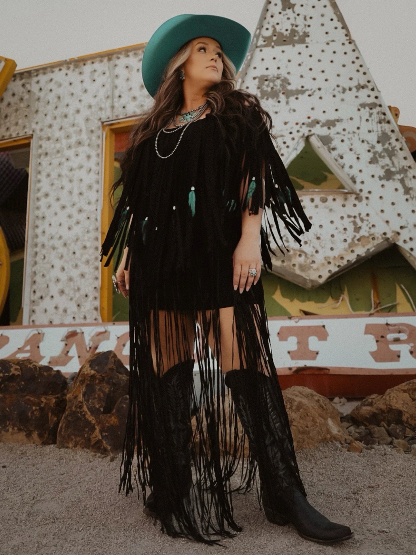 Lainey Long Fringe Black Western Belt