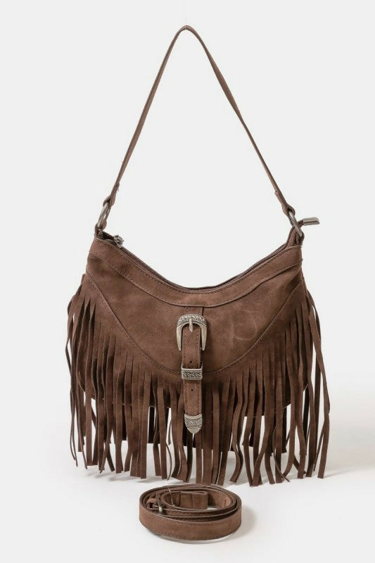 Faux Suede Fringe Handbag