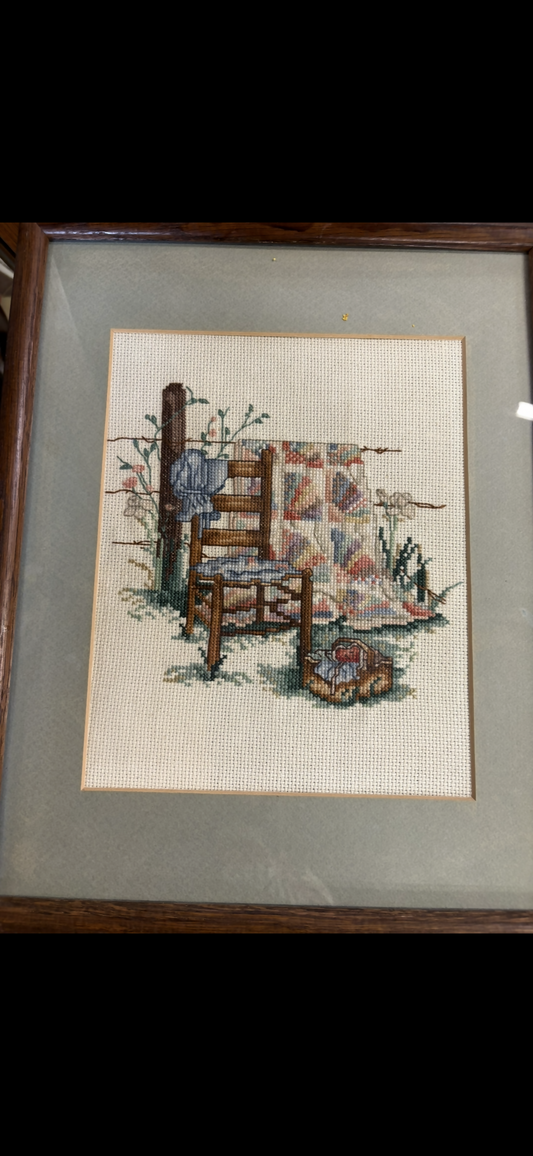 Cross stitch Chair and quilt