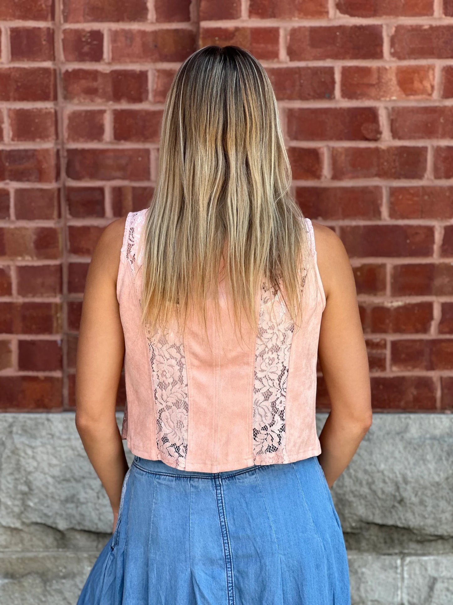 Suede Lace and Rhinestone Cropped Vest