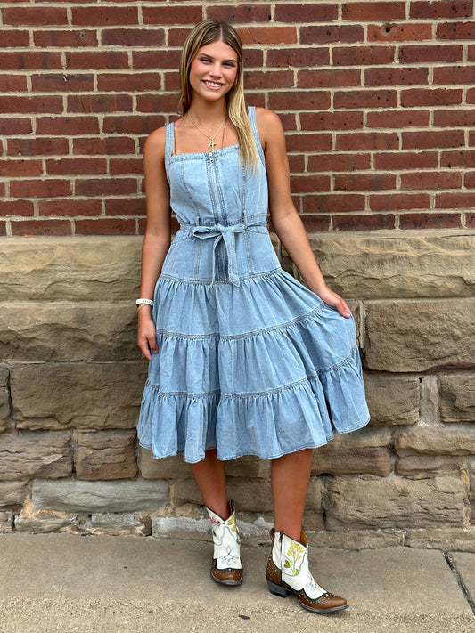 Riley Denim Tiered Midi Dress