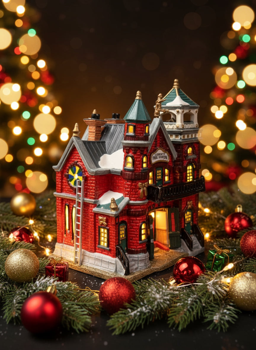 Estella’s Vintage Lemax Coventry Cove Liberty Fire Station Lighted House