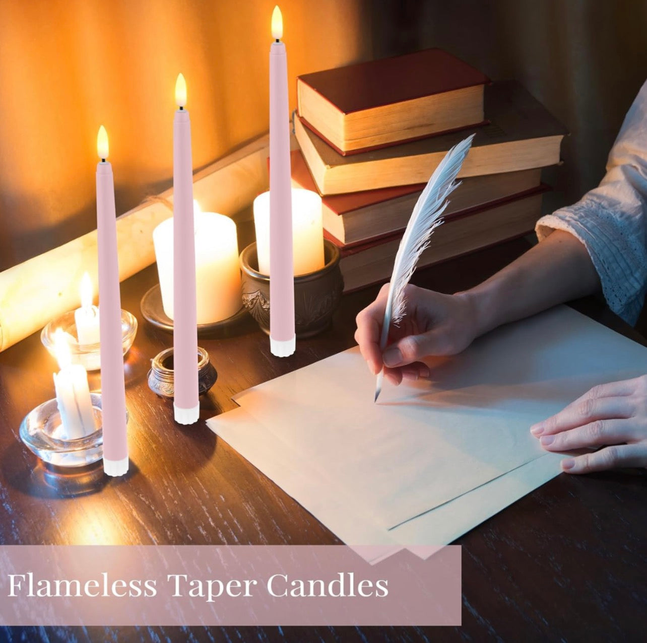 Flameless Taper Candle (Single -Pink)