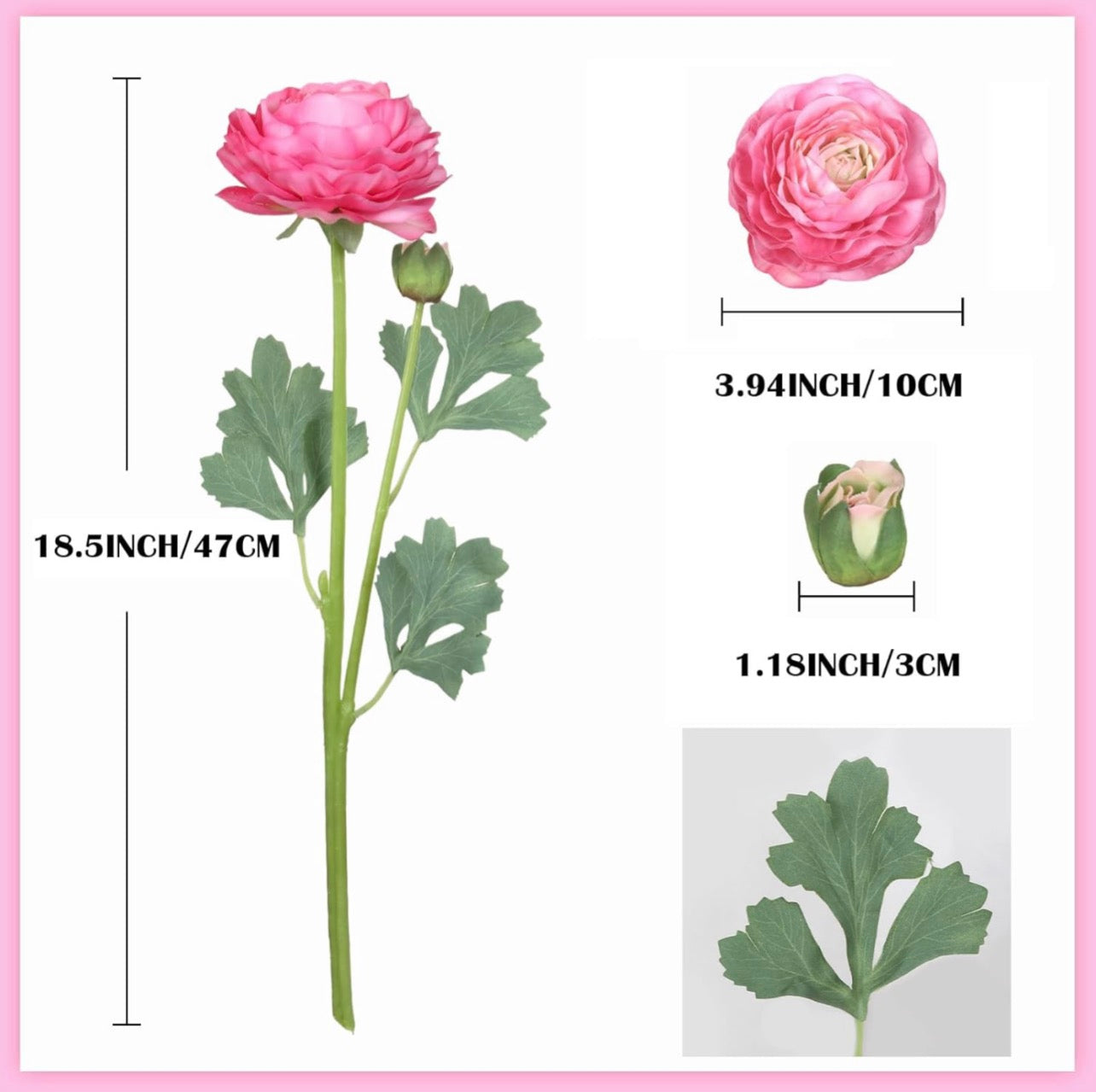 Pink Ranunculus Artificial Flowers Real Touch Peonies 6PCS