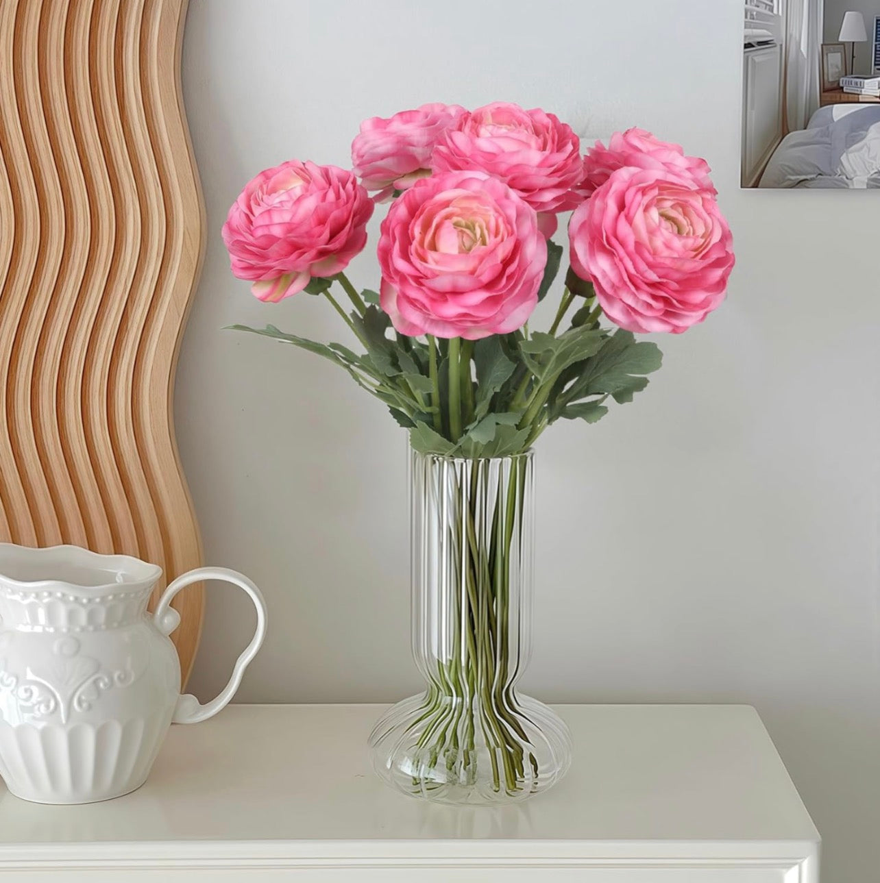 Pink Ranunculus Artificial Flowers Real Touch Peonies 6PCS